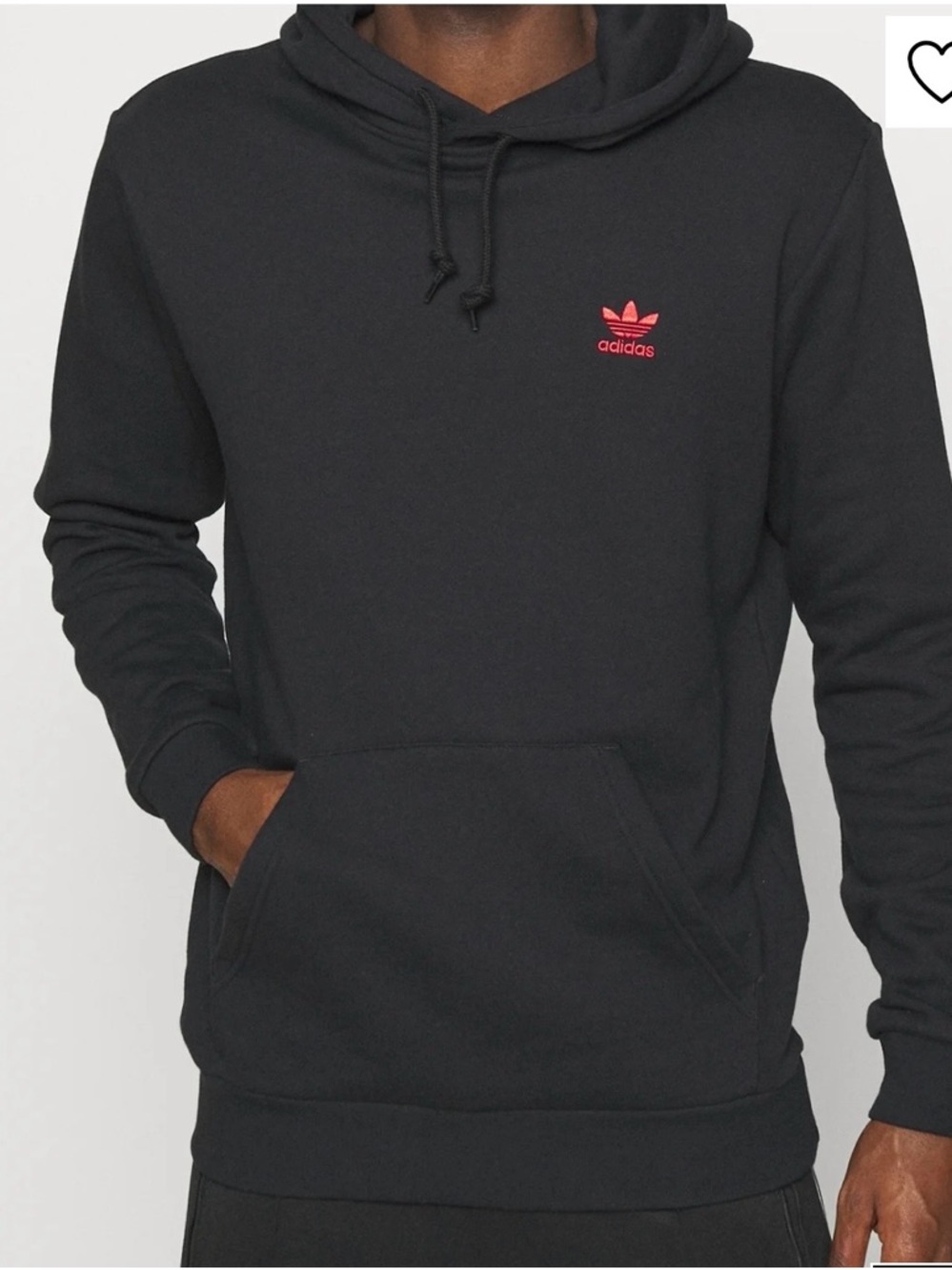 Men’s adidas Black Hoodie with Small Red Trefoil, **Tag Removed, best for Small